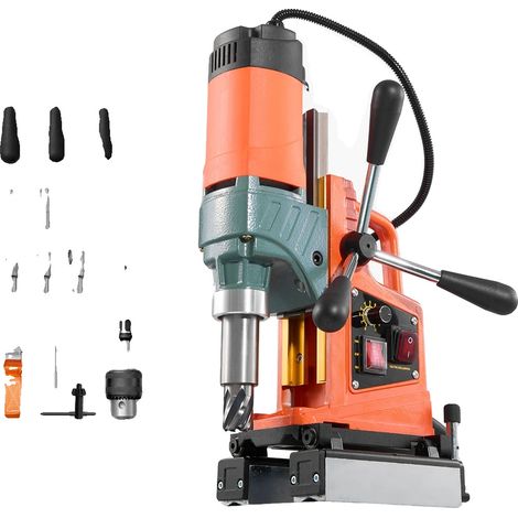 Taladro magnético, velocidad variable de 0 a 750 rpm, potente base magnética, 1400 W, 6 piezas. (1/2)
