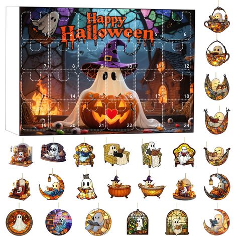 Ornement De Lecture Halloween - Calendrier Compte À Rebours En Acrylique 2D - Pour Arbre De Noël Ou Décoration Murale - Lot De 24 Pièces (1/5)