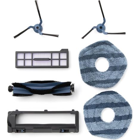 Ersatzteilset für X10 Pro Omni Saugroboter, 1× Rollbürste mit Borsten und Gummi, 1× Bürstenschutz, 2× Seitenbürsten, 1× waschbarer Filter und 2× Wischtücher