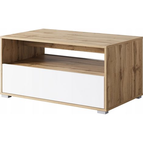 Tavolino rettangolare da caffè per soggiorno con ripiano e vano contenitore 90 cm wotan / bianco (1/5)