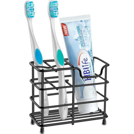 Zahnbürstenhalter, kleiner Zahnpastabehälter aus Edelstahl, Badezimmer-Accessoire-Organizer, schwarz