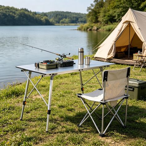 Table de camping pliante réglable en hauteur, table extérieure portable pour pique-nique (1/4)