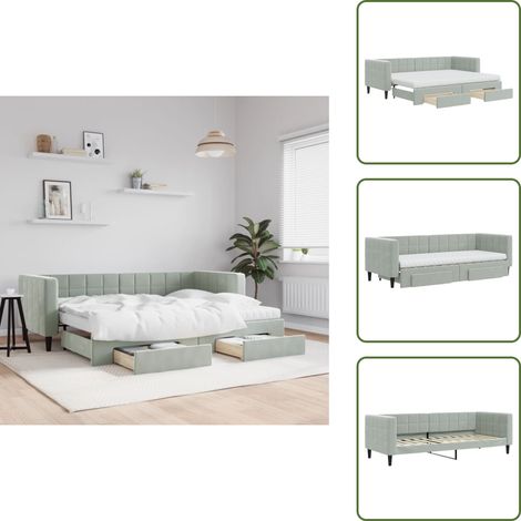 Tagesbett Ausziehbar mit Schubladen Hellgrau 80x200 cm Samt - Sofa - Schlafcouch - Gästebett - Tagesbett - Wohnzimmermöbel (1/5)