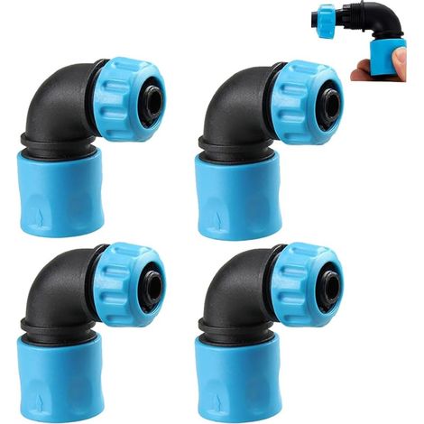JSSEVN - Paquete de 4 adaptadores de codo de conexión rápida para manguera de jardín de 12-13 mm, conectores de codo rápidos de 90 grados, adaptador para manguera de jardín (1/5)