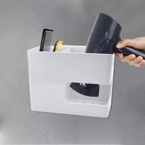 CSPARCV Plastic Hair Dryer Holder, No Drilling Required, Maximum Load Capacity 5 kg, with Cable Management for Bathroom and Kitchen (White)