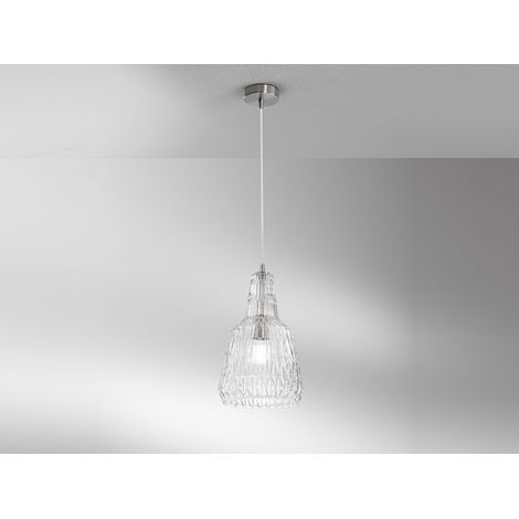 LED Hängelampe einflammig, Kristallglas Transparent facettiert, Ø 23cm
