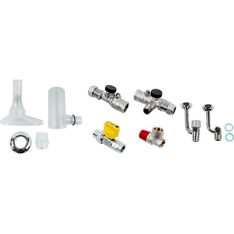 Kit de raccordement Wolf pour chaudières combinées, en surface, comprenant le robinet KFE et la sécurité thermique