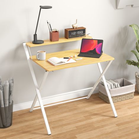 Escritorio Plegable con Estante Abierto Escritorio Pequeño para Estudio Hogar Oficina 86x66x82 cm Natural (1/5)