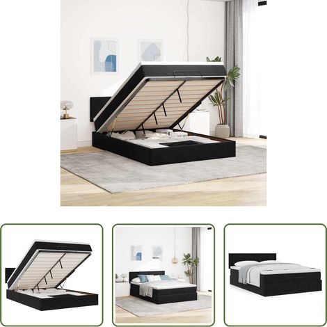 Sommier hydraulique - Cadre de lit ottoman avec matelas noir 140x190 cm velours (1/5)