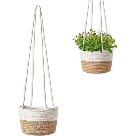 Cesto per piante da interno sospeso, cesto per piante da interno sospeso, cestini per piante con corda sospesa, adatti per decorazioni interne ed esterne (1/4)