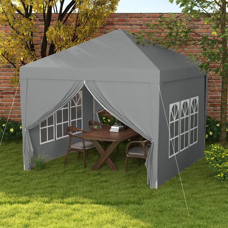 Kiosque extérieur pliant 4 panneaux latéraux en acier tissu Oxford - Dimensions: 3x3 m - Couleur: Gris clair