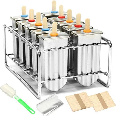Lot de 10 Moules à glace, Acier inoxydable 304, Base stable, Pour crème glacée et fruits (1/5)