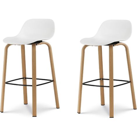 Set mit 2 weißen Barhockern im skandinavischen Stil mit Beinen in Metalloptik - Höhe 76cm
