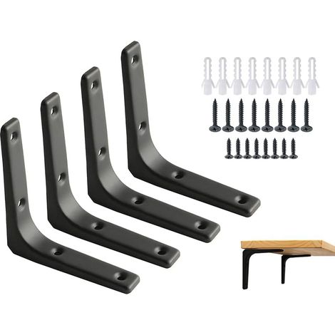 4 pezzi - Staffe per mensole in ferro nero opaco - 4 x 4 pollici - Staffe angolari resistenti - Supporti decorativi da parete - 4 x 4 pollici - 4 pezzi (1/4)