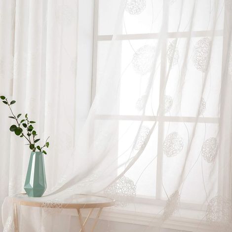 Tende trasparenti bianche - Tende moderne per soggiorno, tenda trasparente in tulle con occhielli, tende trasparenti per finestre per camera da letto, set di 2 tende trasparenti, 140x225 cm (1/5)