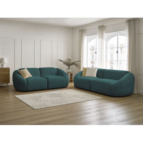 BOBOCHIC - Ensemble canapé droit fixe 3 + 2 places TINA tissu bouclette Bleu clair (1/5)