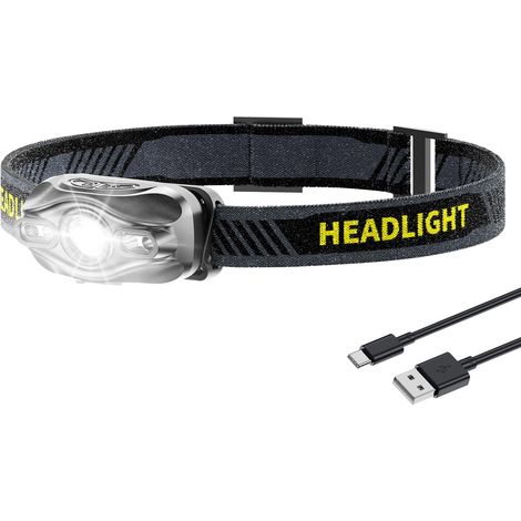 Stirnlampe, Mini-Stirnlampe, leistungsstark, tragbar, LED, mit 5 Arten von weißem und rotem Licht, wasserdicht, für Erwachsene und Kinder, Radfahren, Joggen, LED-Stirnlampe, wiederaufladbar, Mini [Ene (1/5)