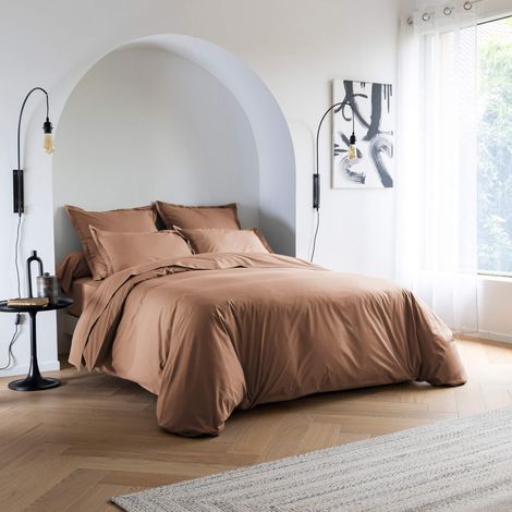 Housse de couette coton percale Marron 240x220 - SOMEO - MORPHEE