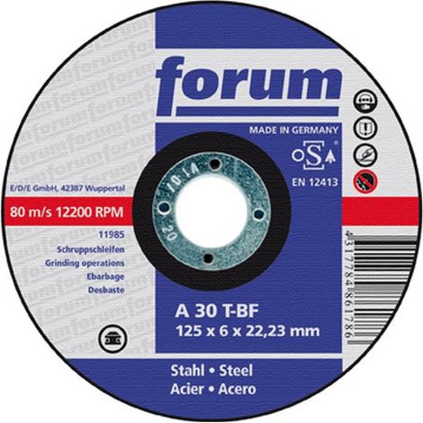 Disque à ébarber pour usinage acier, Ø x Épais. : 125 x 6,0 mm, Modèle Coudé, Vitesse maxi. 12200 tr/mn