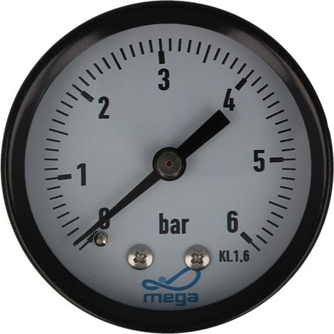MEGA Druckmanometer 0 - 6 bar - 1/4 Zoll Anschluss nach hinten Axial Ø 50 mm