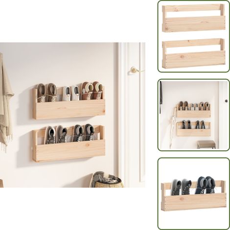 The Living Store Estantes para zapatos de pared 2 uds madera de pino 59x9x23 cm - Estantes de pared