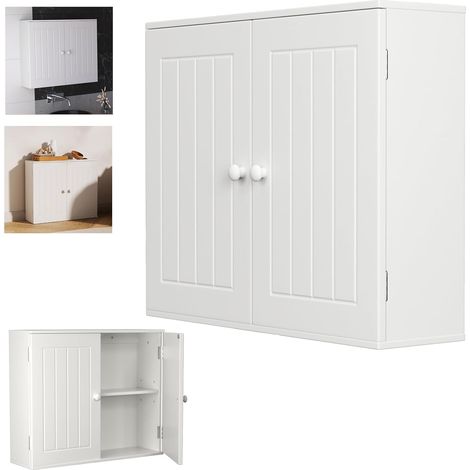 Armoire suspendue armoire de cuisine rangement salle de bain armoire murale avec portes doubles et étagère réglable