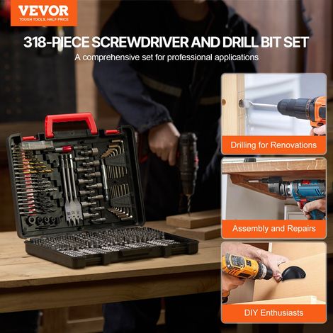 Ensemble de Forets et Embouts pour Perceuse Tournevis 318PCs, Coffret de Mèches et Embouts de Tournevis, Kit de Perçage et de Vissage du Bois, du Métal, avec Étui de Transport, Bricolage (1/5)