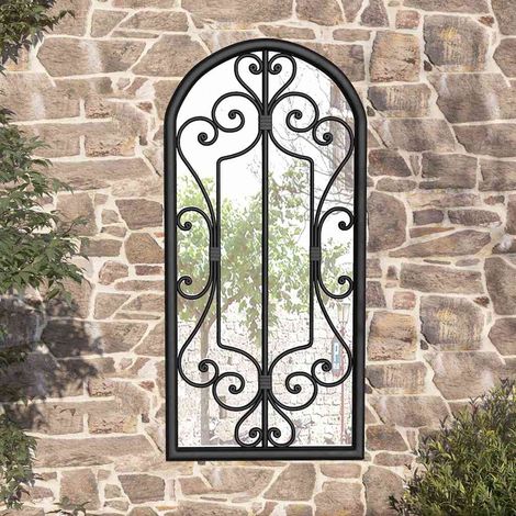 Miroir de jardin Style baroque - Miroir mural Noir 100x45 cm Fer pour utilisation extérieure BV861027 - BonneVie (1/5)