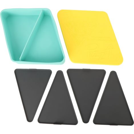 Quadratische Silikon-Pizzabox, wiederverwendbar und wärmeisolierend, für Picknicks, Deckel in Gelb und Mintgrün (1/5)
