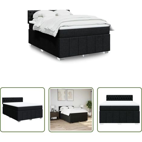 vidaXL Taschenfederkern - Boxspringbett mit Matratze Schwarz 140x200 cm Stoff (1/5)