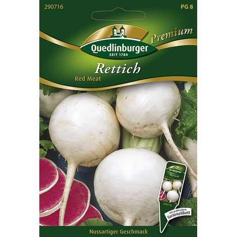 Quedlinburger Saatgut – Radis Red Meat – Graines de légumes Premium, racine ronde à peau blanche et chair rouge