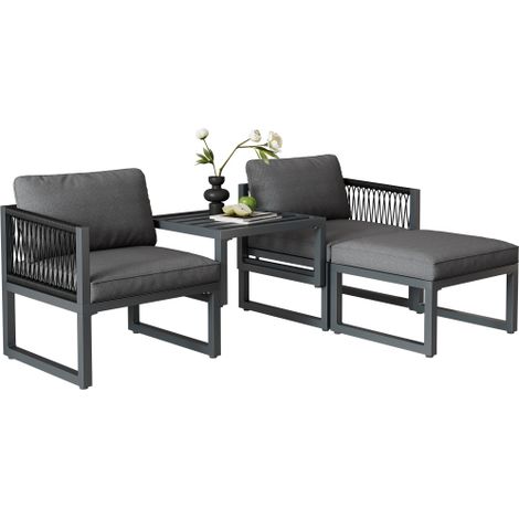 Salon jardin modulable, 2 canapés + 2 poufs, réglable, intérieur extérieur
