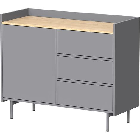 Cassettiera per camera da letto Velina, Grigio/quercia, 100 x 82 cm con 3 cassetti e 1 anta, Vicco (1/5)