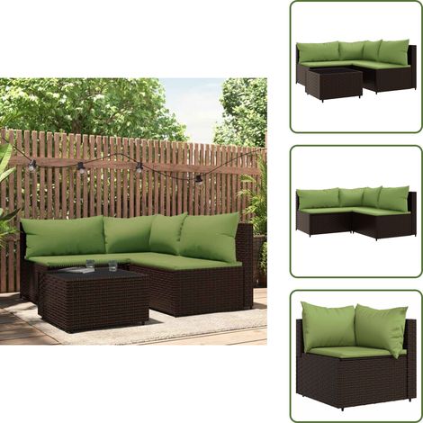 The Living Store Salon de jardin 4 pcs avec coussins Marron Résine tressée - Canapé d'angle (1/5)