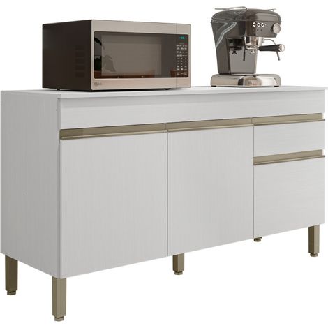 Buffet Bas 3 Portes 1 Tiroir Blanc 5 Niches L 150 H 86 P 53.3 cm
