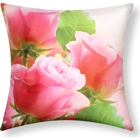 Housse de coussin - AVIZAR - Lot de 2 - 40x40 cm - Motif Bouquet de Rose - Intérieur (1/5)