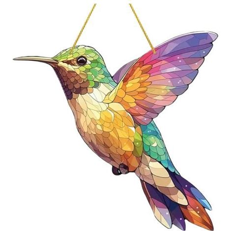 Fenster-Sonnenfänger aus buntem Acryl, Kolibri-Motiv, für den Außenbereich zum Aufhängen, 20 × 20 cm.