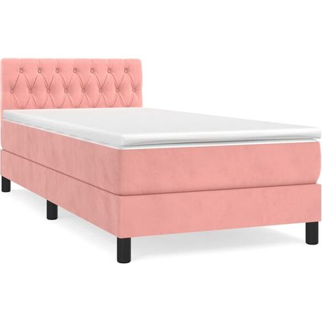 Cadre de lit en velours rose 90x200cm avec matelas (1/5)