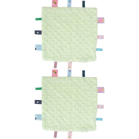 Lot de 2 couvertures de sécurité pour bébé en pur coton avec étiquettes colorées, idéales pour le développement sensoriel (motif 3D) et le confort de bébé. Vertes. (1/5)