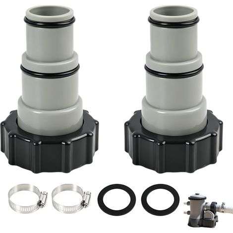 Swimming Pool Hose Adapters, Compatible with INTEX Filter Pump, Flexible Adapter, 32/38 mm Thread, with Clamps and Seals (1/4)
