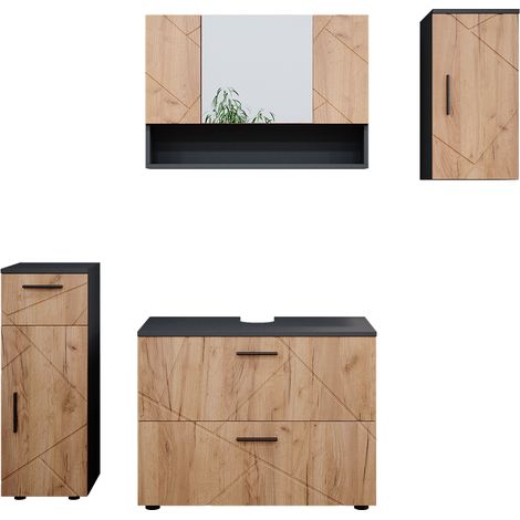 Conjunto de muebles de baño Irma, Oro power roble/antracita, 4 piezas, Vicco