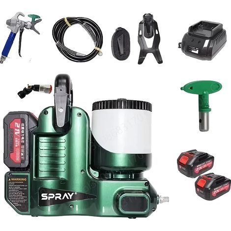 Pulverizador de pintura sin aire, 2200 PSI, diseño portátil, dos baterías (1/2)