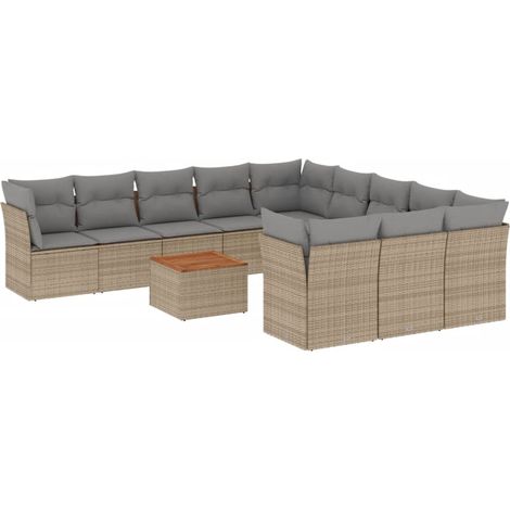Salon de jardin avec coussins 12 pcs beige résine tressée (1/3)