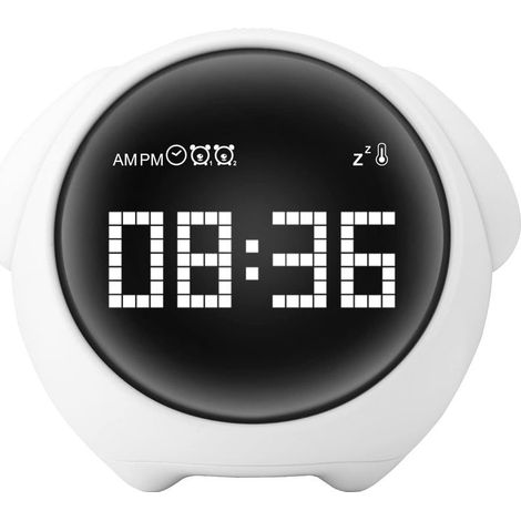 Reveil Enfant Numerique, Reveil Veilleuse avec Icône émoticône, Fonction de Thermomètre et Snooze, Recharge USB, Réveil Lumineux avec Mode de Veilleuse à- (1/5)