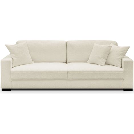 Canapé convertible 3 places en tissu bouclette écru avec coffre de rangement - Robin (1/5)