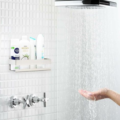 Etagere salle de bain pour shampoing et gel douche Rangement douche chromé Etagere douche sans perçage Support douche à ventouse Porte savon douche argenté (1/4)