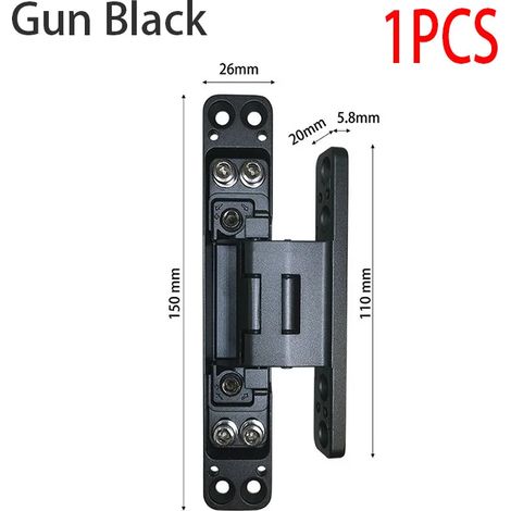 (Noir canon de fusil - 2D 1 pièce) 1 charnière invisible 2D pour porte pliante, avec bord caché réglable de 10 mm, en alliage de zinc. Accessoires de quincaillerie inclus. (1/5)
