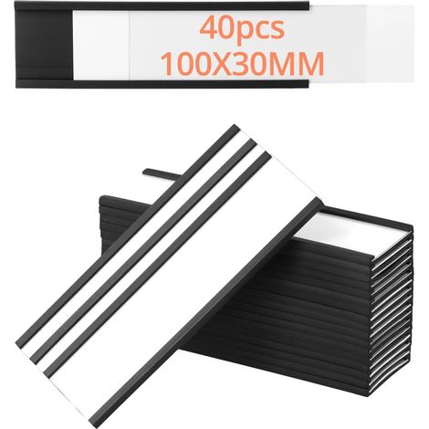 40pcs Porte-Étiquettes Magnétiques 30 x 100 mm avec Insert en Papier et Film de Protection, pour Étiquetagepour Étagère Métallique, Casier, Tableau blanc (1/5)