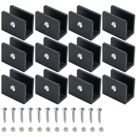 12 Glasklemmen für Geländer, verstellbare Glashalterung, verstellbare Aluminium-Glashalterung, U-förmige Metallhalterung, Glasklemmen mit einem Loch, für Badezimmer, Toilette, Flur (1/4)