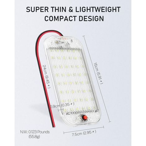 48LED Voiture Interieur, Lumière Blanche Super Brillant Barre LED DC12v-85V 800LM Avec Interrupteur ON/OFF, Plafonnier LED Camping Car Universel pour Camion/Bateau/Van/Caravane(4 Pièces)